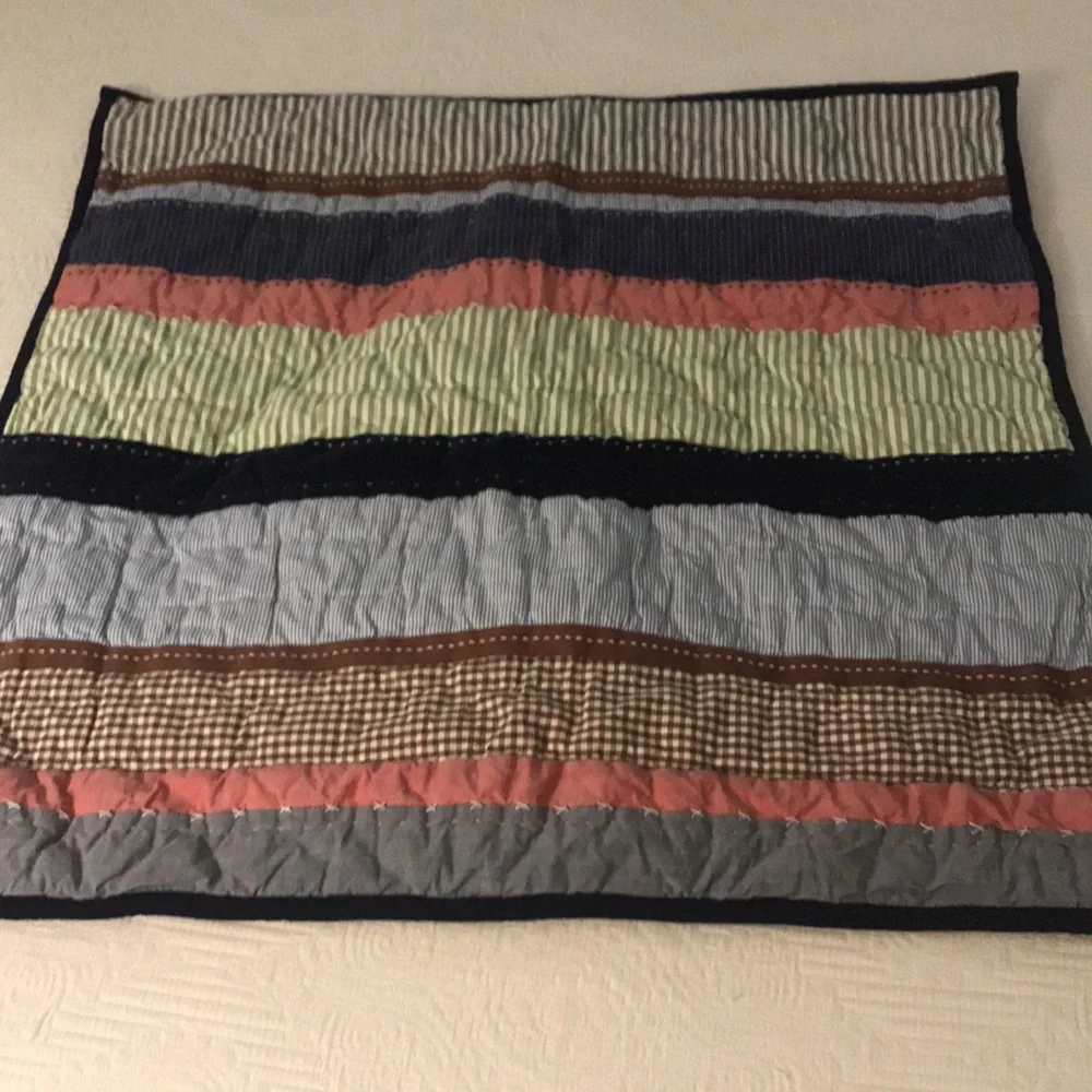 Pottery Barn Kids Striped & Gingham Patchwork Euro Pillow Sham Blue Red Green